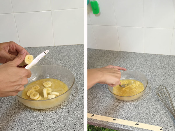 Preparación de galletas para el perro con plátano y miel